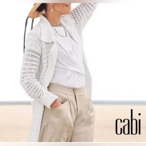 Cabi Open Stitch White Open Knit Open Front Cardigan